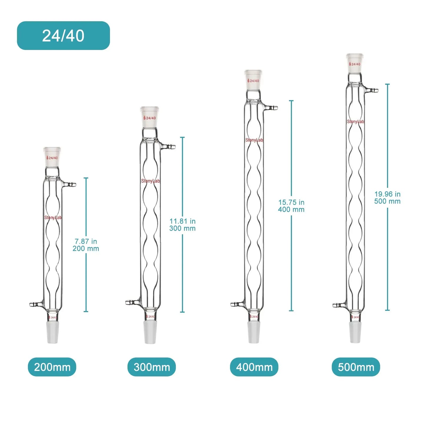 Allihn Condenser, 200-500 mm Jacket Length, 19/22 & 24/40 Joint Condensers-Allihn Condensers