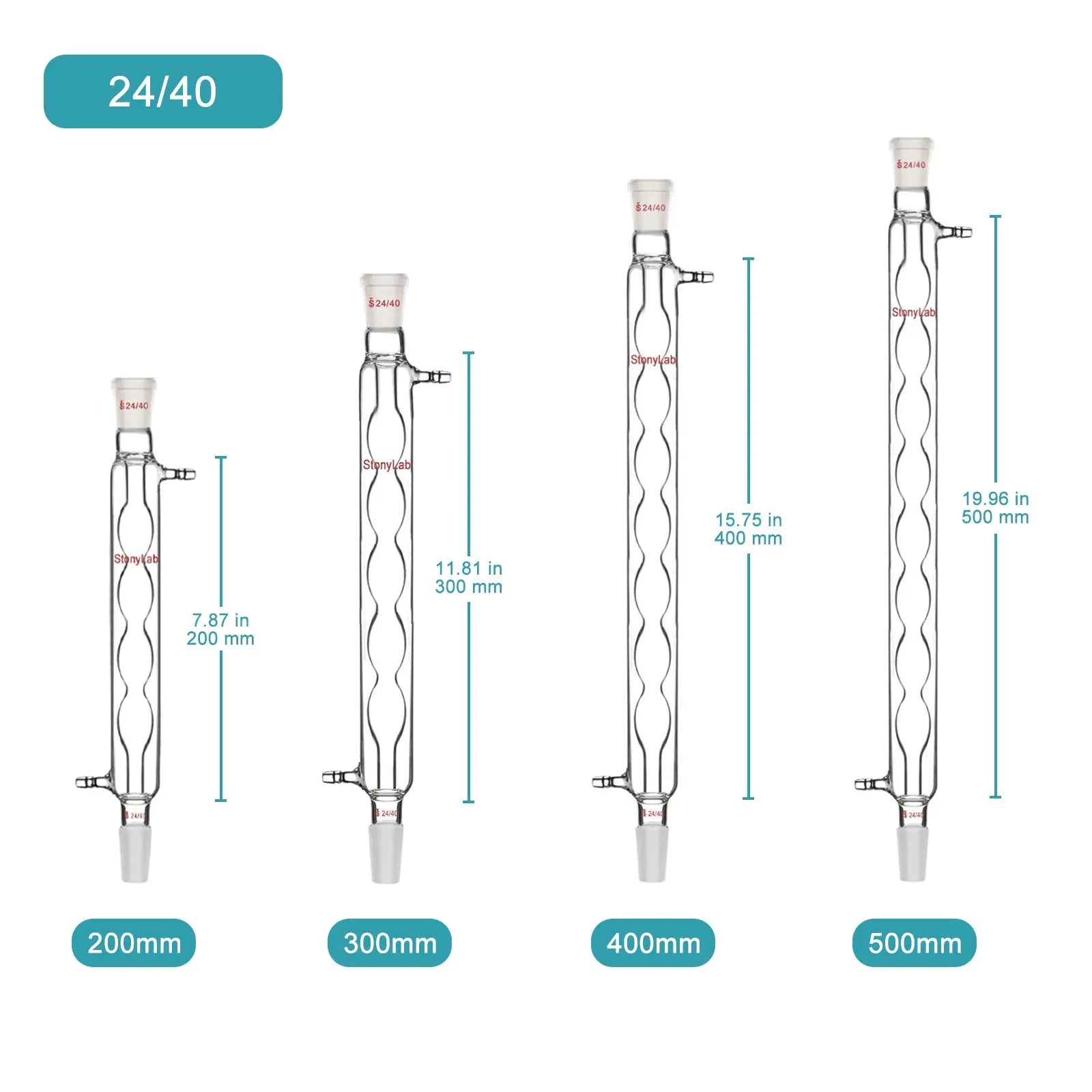 Allihn Condenser, 200-500 mm Jacket Length, 19/22 & 24/40 Joint Condensers-Allihn Condensers