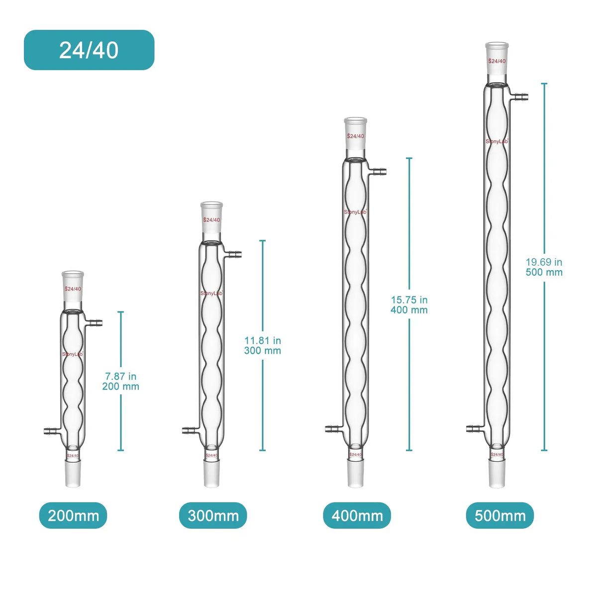 Allihn Condenser, 200-500 mm Jacket Length, 19/22 & 24/40 Joint Condensers-Allihn Condensers