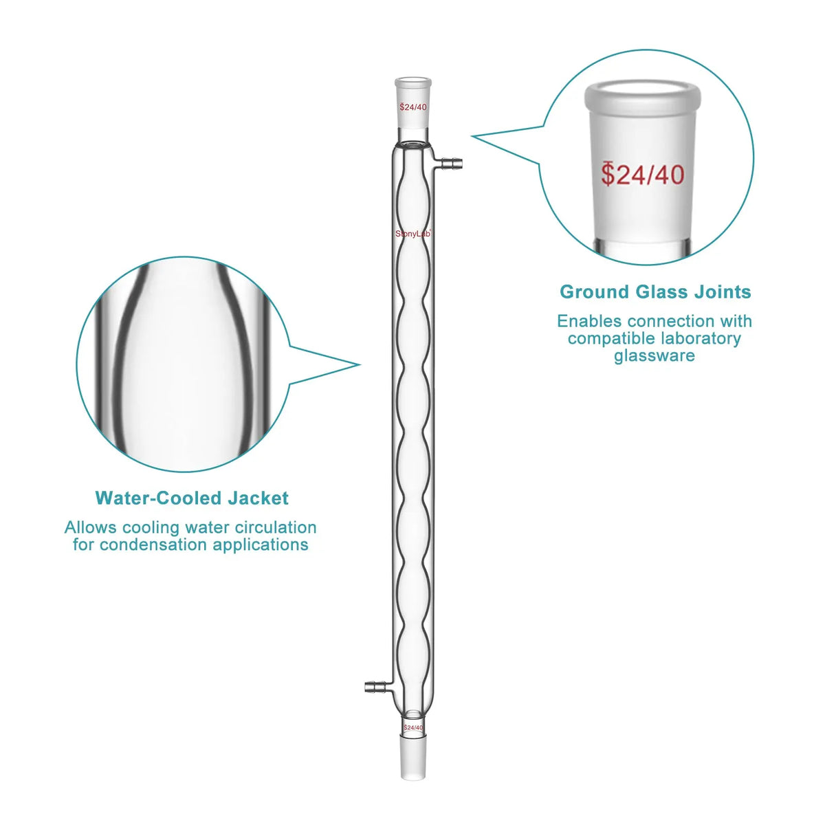 Allihn Condenser, 200-500 mm Jacket Length, 19/22 & 24/40 Joint Condensers-Allihn Condensers
