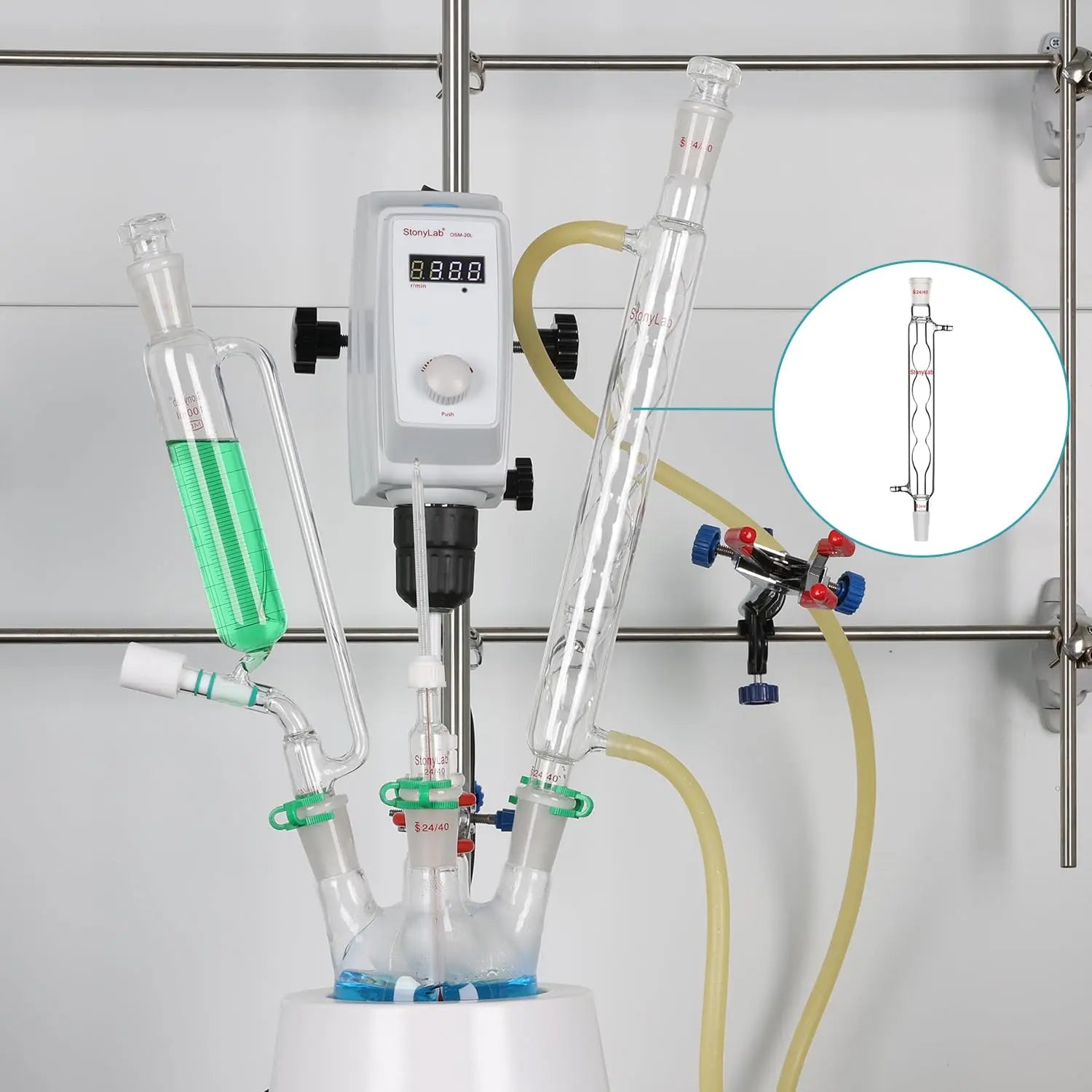 Alternative angle showing underlying build quality of StonyLab Allihn Condenser