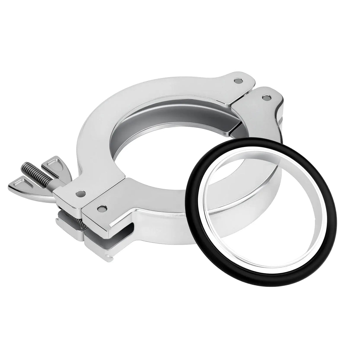 Aluminum alloy KF vacuum flange clamp with positioning support bracket, wing nut and nitrile rubber gasket for KF16, KF25, KF40 and KF50 vacuum connections StonyLab