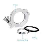 Aluminum alloy KF vacuum flange clamp with positioning support bracket, wing nut and nitrile rubber gasket for KF16, KF25, KF40 and KF50 vacuum connections StonyLab