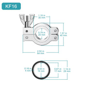 Aluminum alloy KF vacuum flange clamp with positioning support bracket, wing nut and nitrile rubber gasket for KF16, KF25, KF40 and KF50 vacuum connections StonyLab