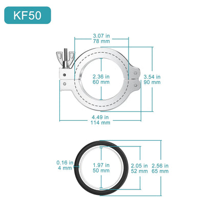 Aluminum alloy KF vacuum flange clamp with positioning support bracket, wing nut and nitrile rubber gasket for KF16, KF25, KF40 and KF50 vacuum connections StonyLab