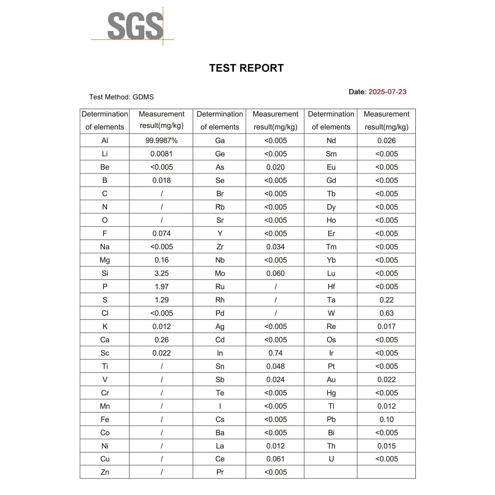 Aluminum Sheet Electrode, 10x15x1 mm, SGS Certified - GDMS Tested Electrode-General