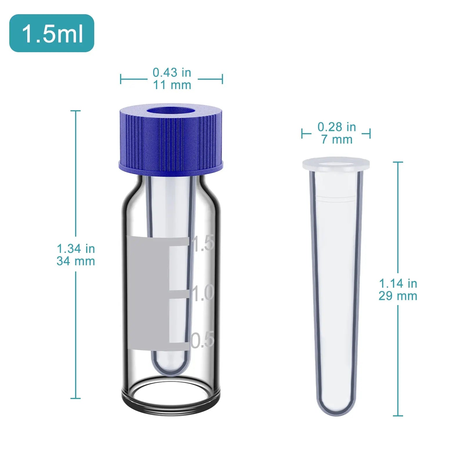 Close-up view showing the precise design and material of StonyLab Clear Autosampler Vials with PP Inserts