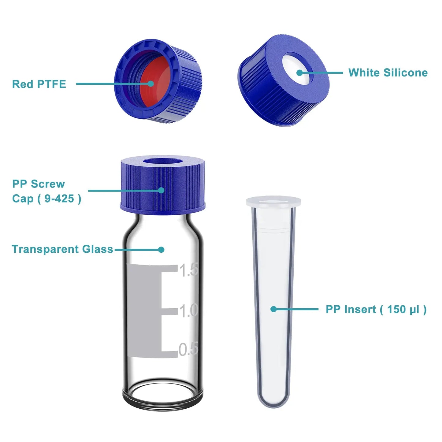 Amber Autosampler Vials with PP Inserts, 100-Pack, 2 ml