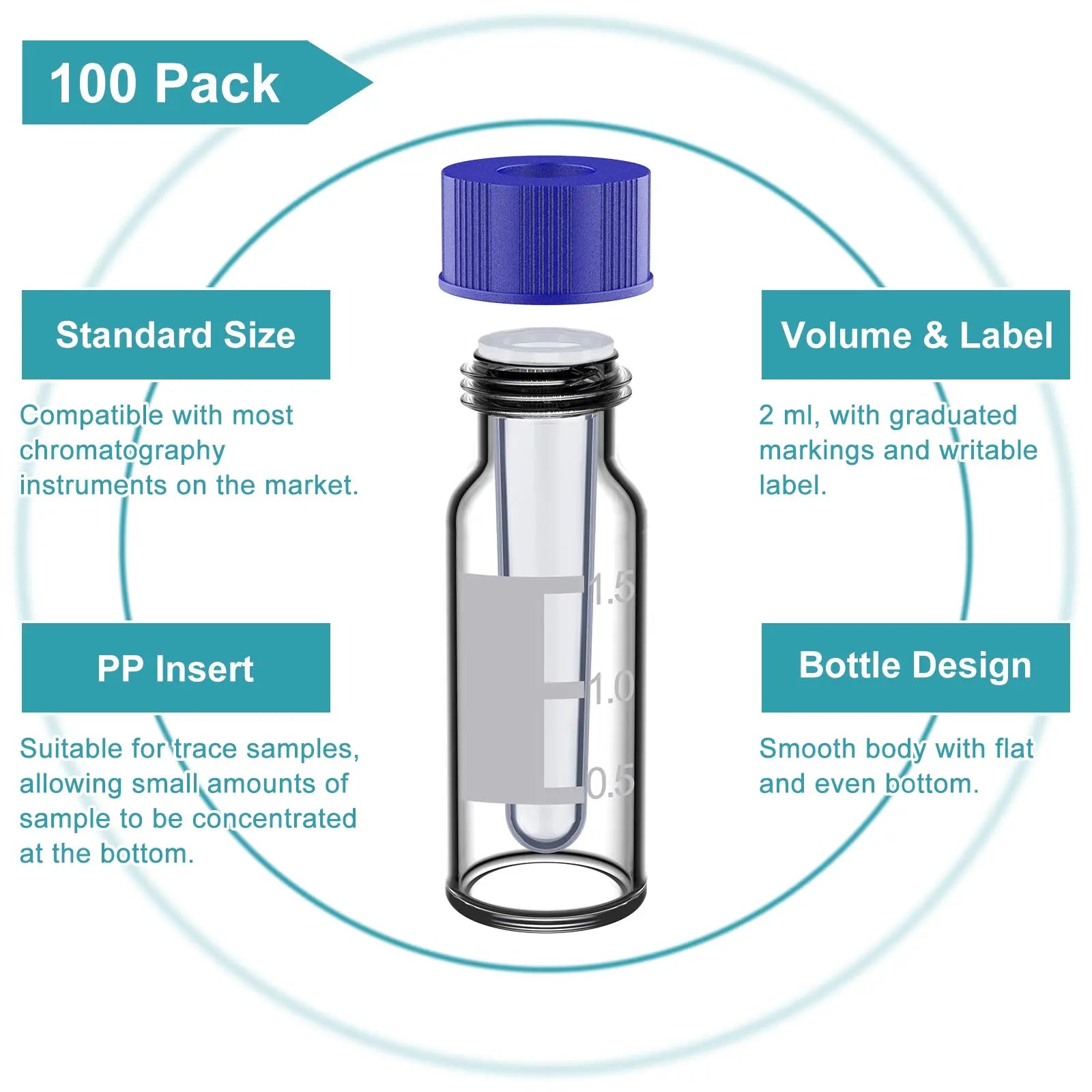 StonyLab Clear Autosampler Vials with PP Inserts heavy duty chemical processing configuration