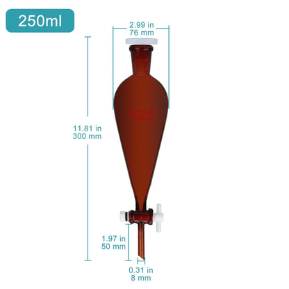 Amber Conical Separatory Funnel with 24/40 Joints and PTFE Stopcock, 60-5000 ml Funnels-Separatory