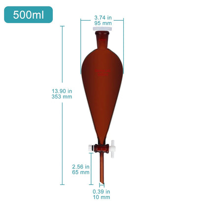 Amber Conical Separatory Funnel with 24/40 Joints and PTFE Stopcock, 60-5000 ml Funnels-Separatory