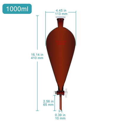 Amber Conical Separatory Funnel with 24/40 Joints and PTFE Stopcock, 60-5000 ml Funnels-Separatory