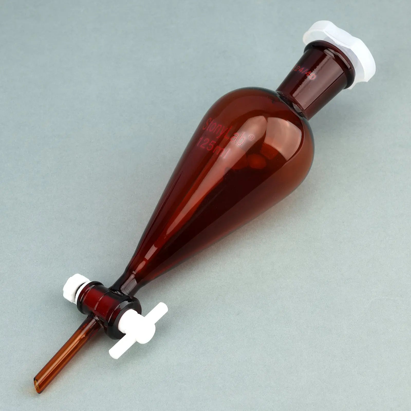 Detailed structural assembly component for StonyLab Amber Conical Separatory Funnel with 24