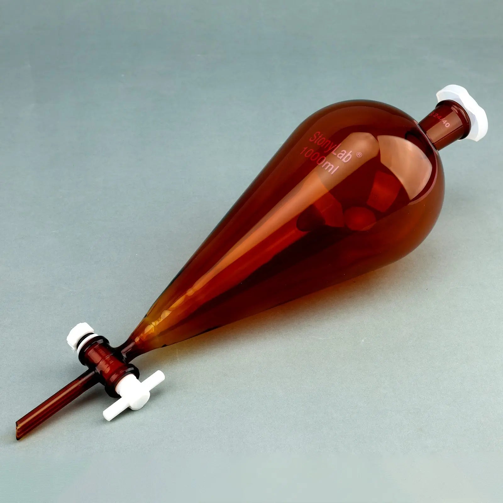 Comprehensive product view and setup components for StonyLab Amber Conical Separatory Funnel with 24