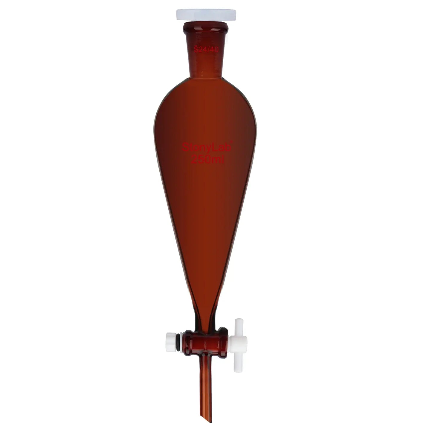 Amber Conical Separatory Funnel with 24/40 Joints and PTFE Stopcock, 60-5000 ml Funnels-Separatory 250-ml