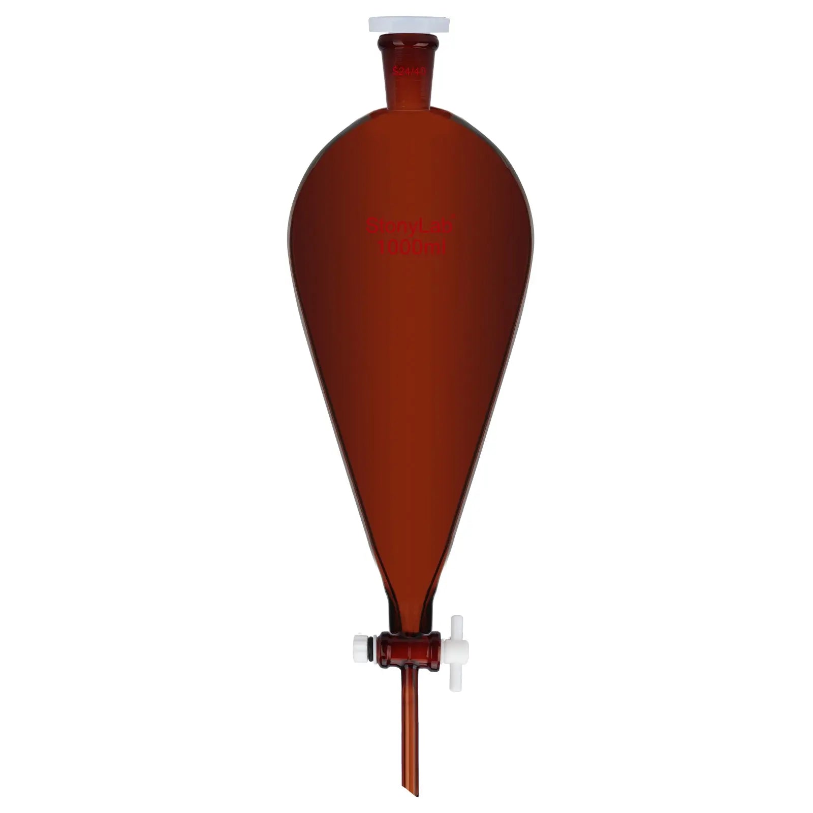 Amber Conical Separatory Funnel with 24/40 Joints and PTFE Stopcock, 60-5000 ml Funnels-Separatory 1000-ml