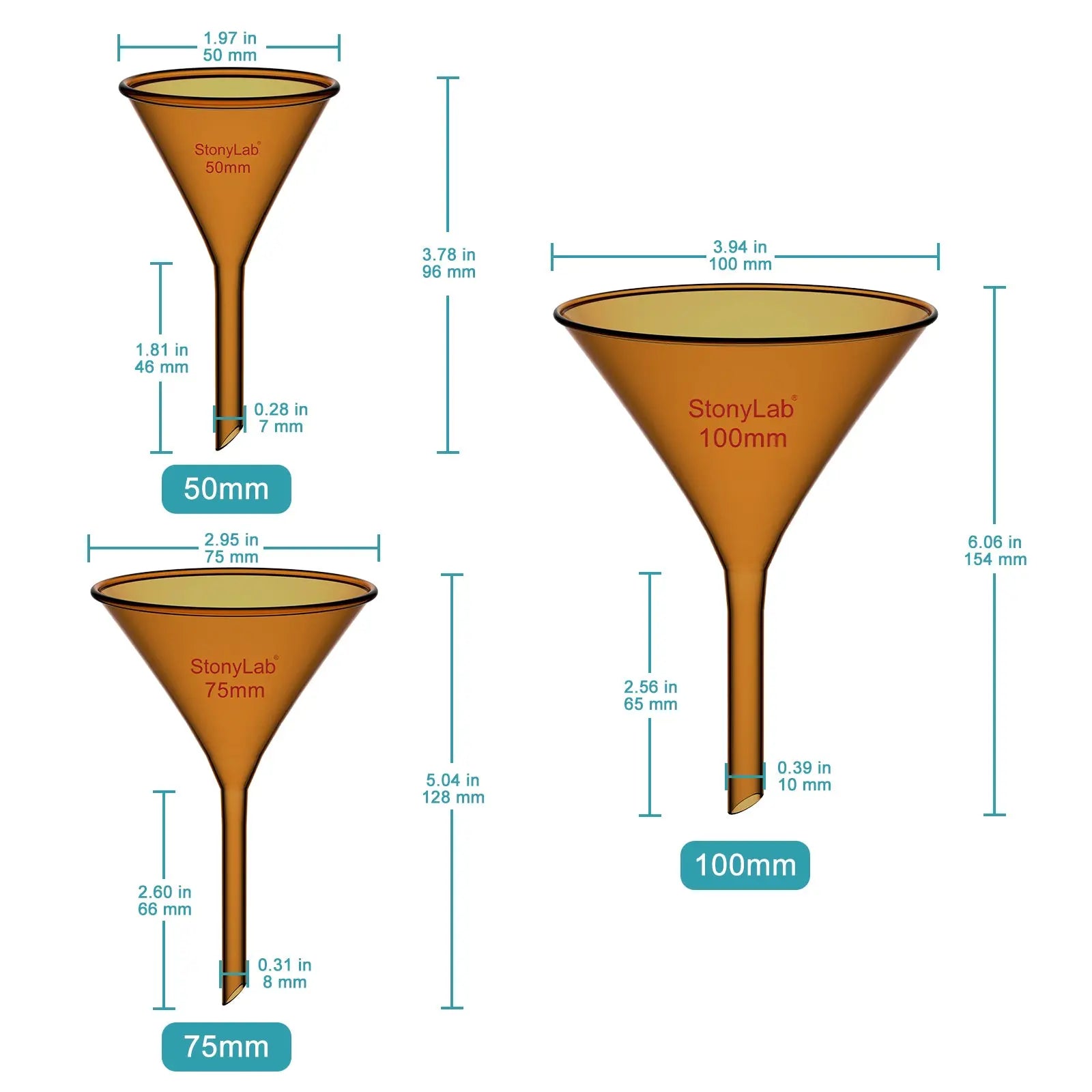Close-up view showing the precise design and material of StonyLab Amber Filter Funnel