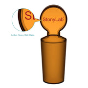 Side view and dimensional layout of the durable StonyLab Amber Glass Stoppers