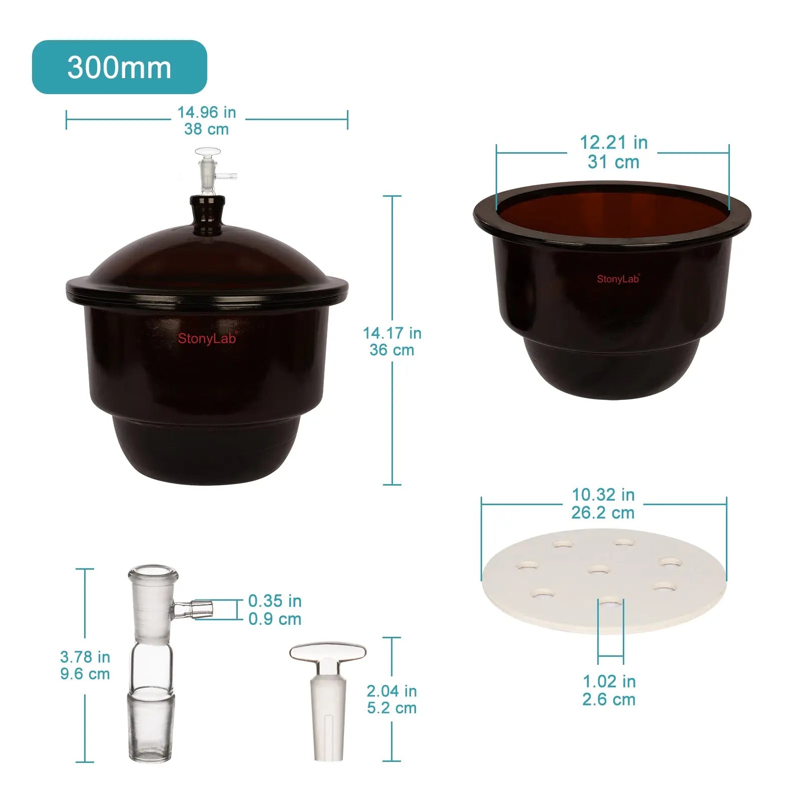 Amber Glass Vacuum Desiccator with Glass Vacuum Valve Desiccators-Vacuum