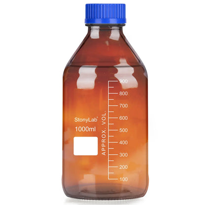 Amber Media Storage Bottles with GL45 Blue Screw Cap, 250-2000 ml Bottles-Storage Bottles