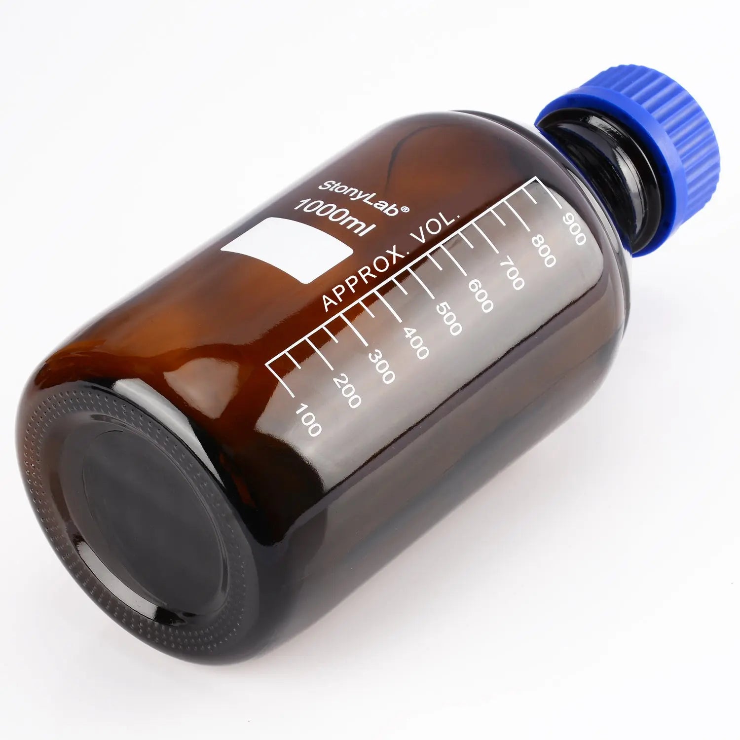 Detailed structural assembly component for StonyLab Amber Media Storage Bottles with GL45 Blue Screw Cap