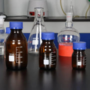 Comprehensive product view and setup components for StonyLab Amber Media Storage Bottles with GL45 Blue Screw Cap