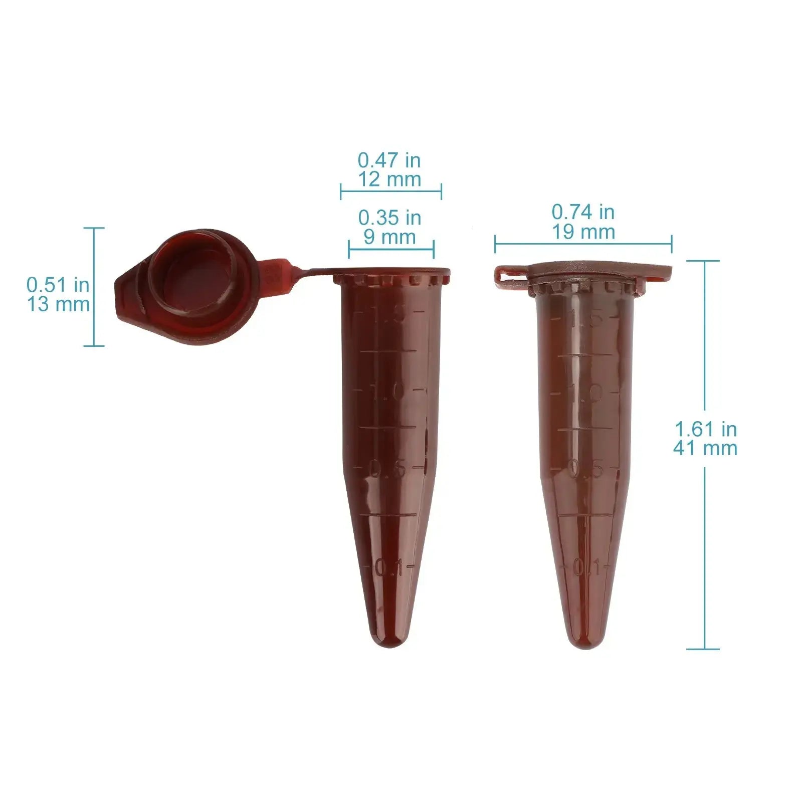 Close-up view showing the precise design and material of StonyLab Amber PP Micro Centrifuge Tubes with Snap Cap