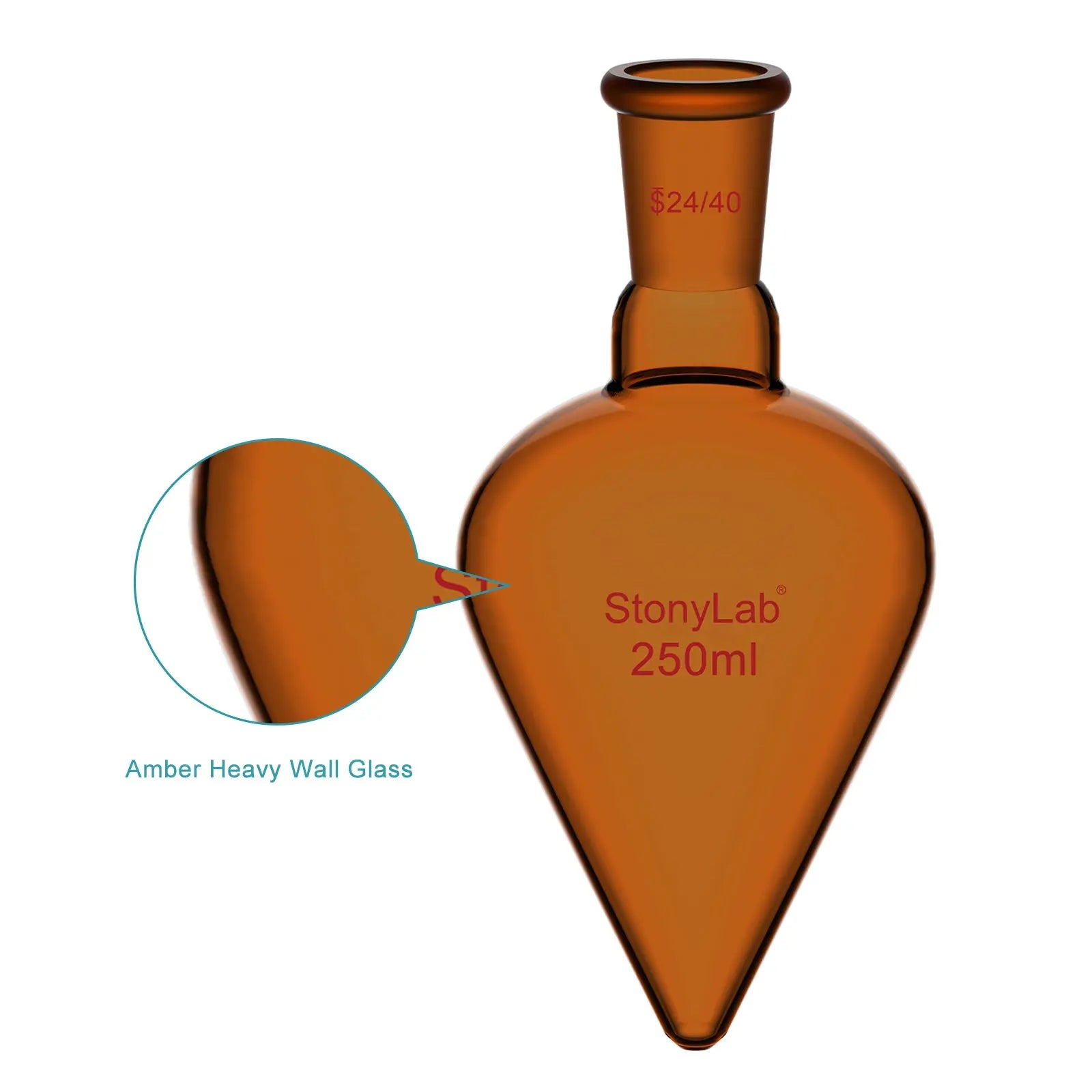 Side view and dimensional layout of the durable StonyLab Amber Single Neck Flask
