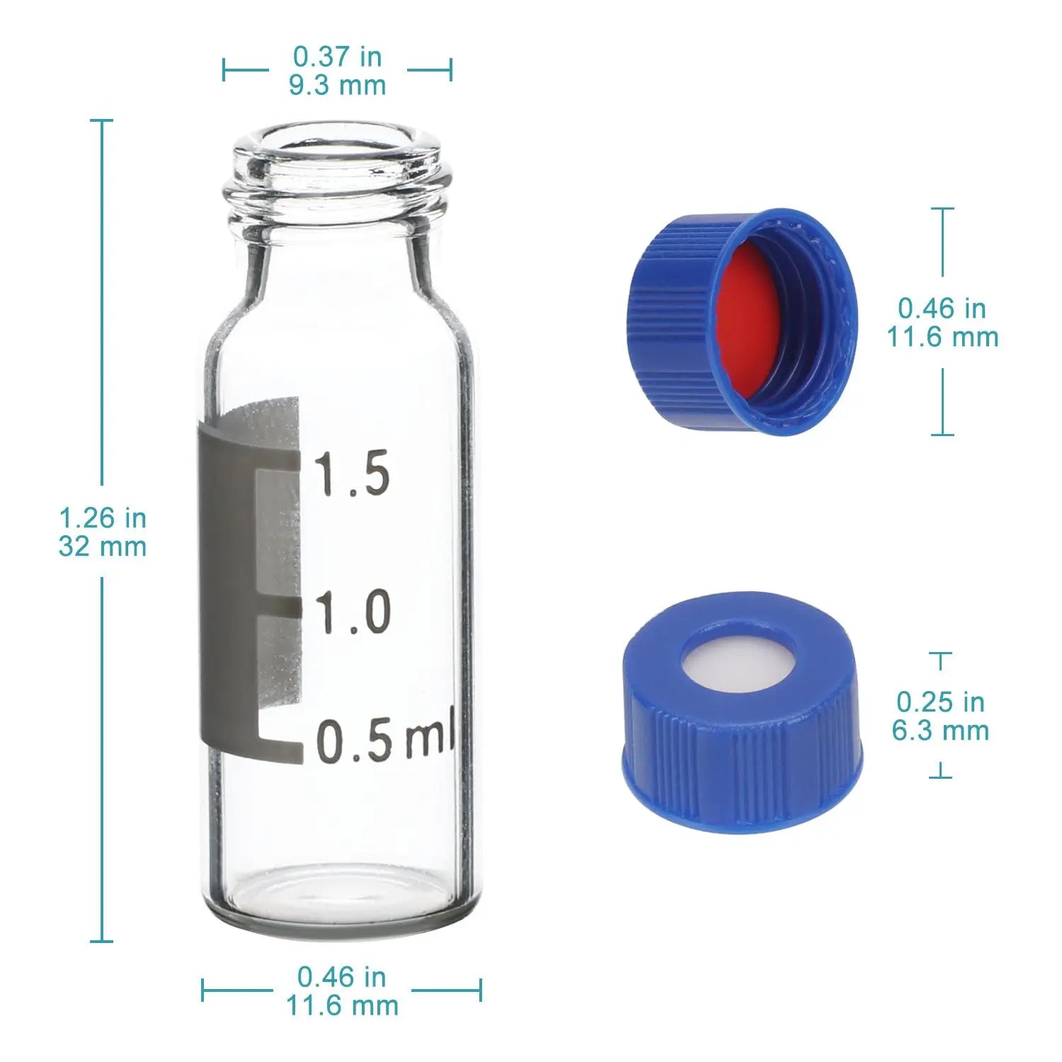Close-up view showing the precise design and material of StonyLab Transparent Autosampler Vials with Cap Liners