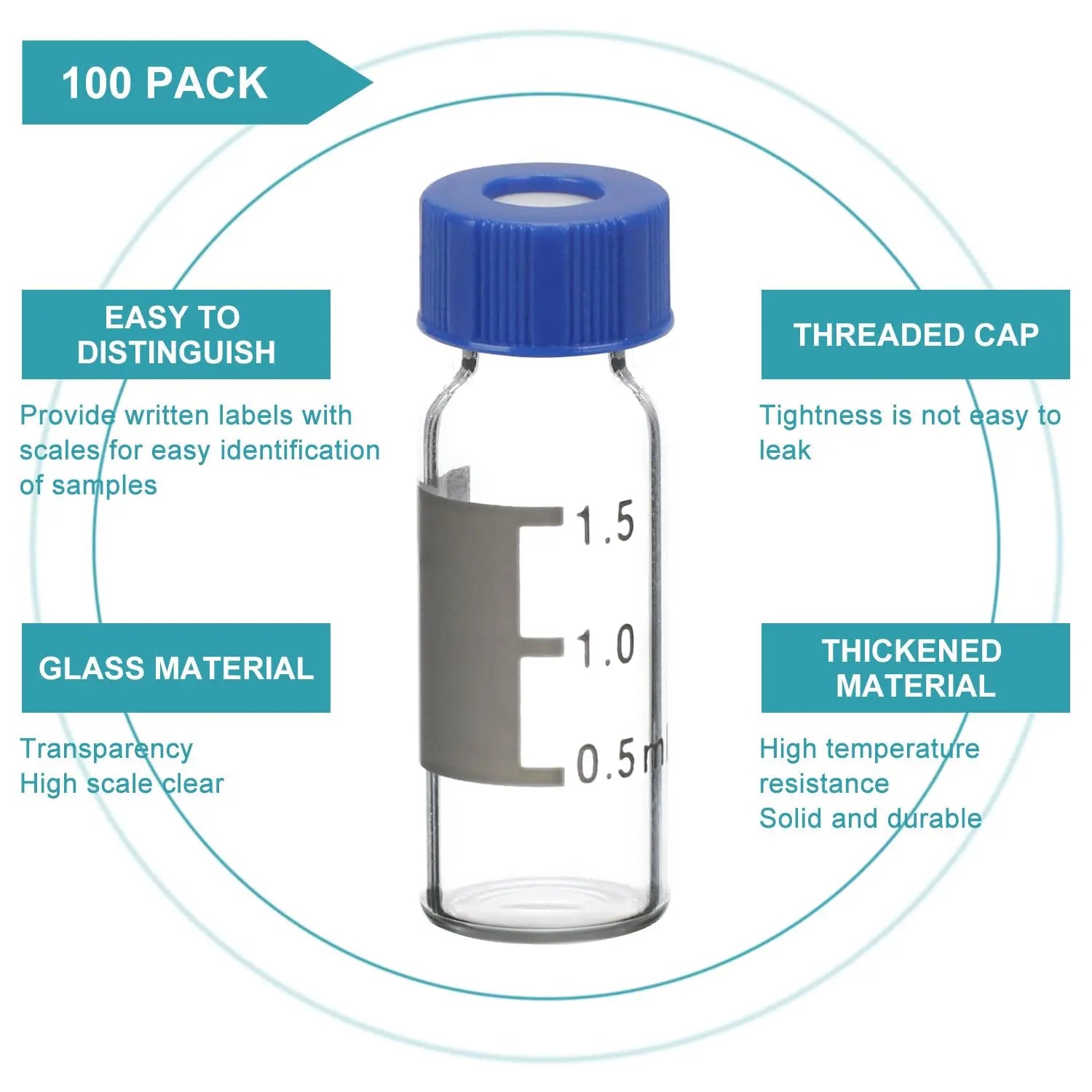 StonyLab Transparent Autosampler Vials with Cap Liners heavy duty chemical processing configuration