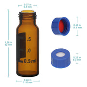 Close-up view showing the precise design and material of StonyLab Brown Autosampler Vials with Cap Liners