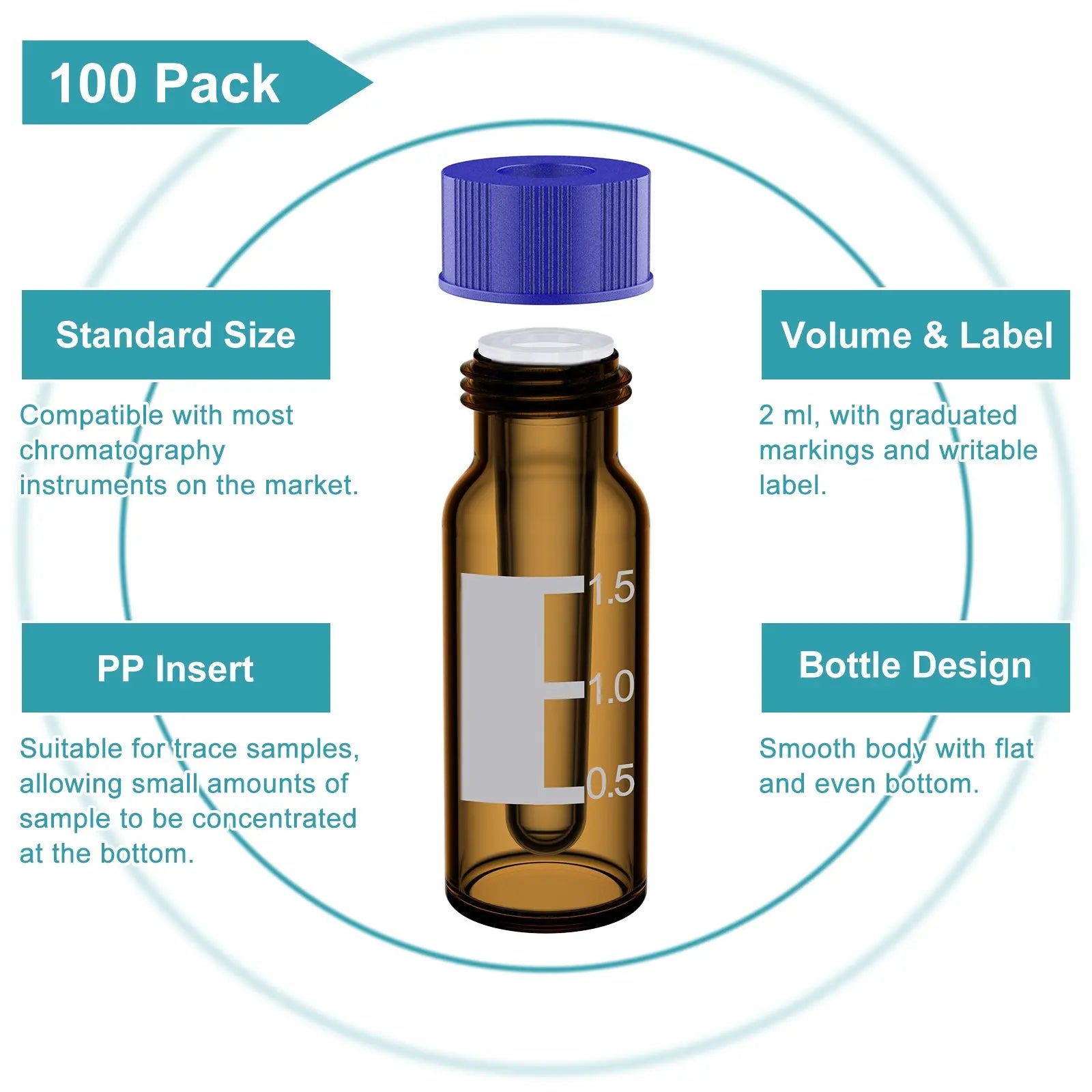 StonyLab Amber Autosampler Vials with PP Inserts heavy duty chemical processing configuration