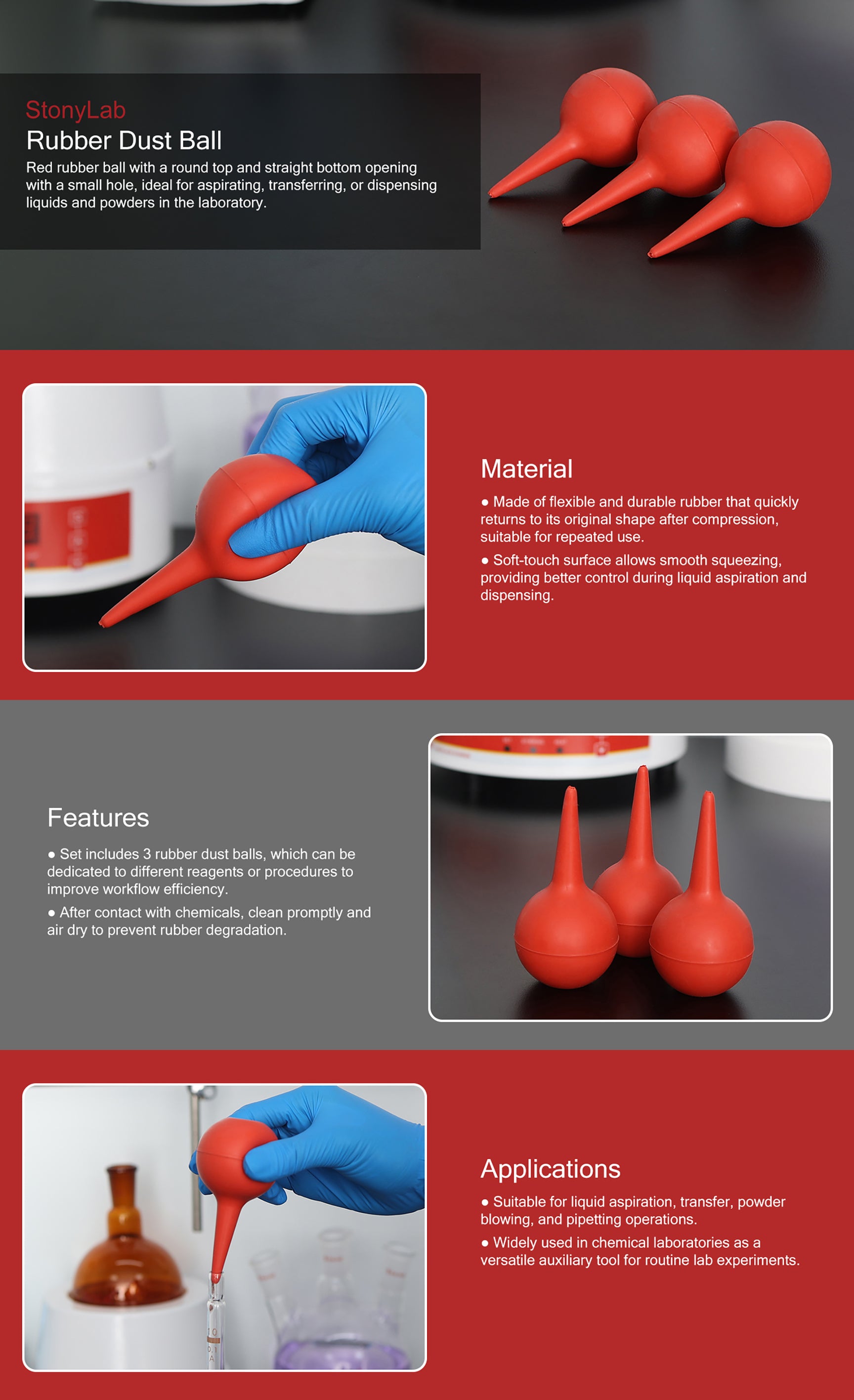 StonyLab Rubber Dust Balls 3-Pack – 30 ml, Free US Shipping
