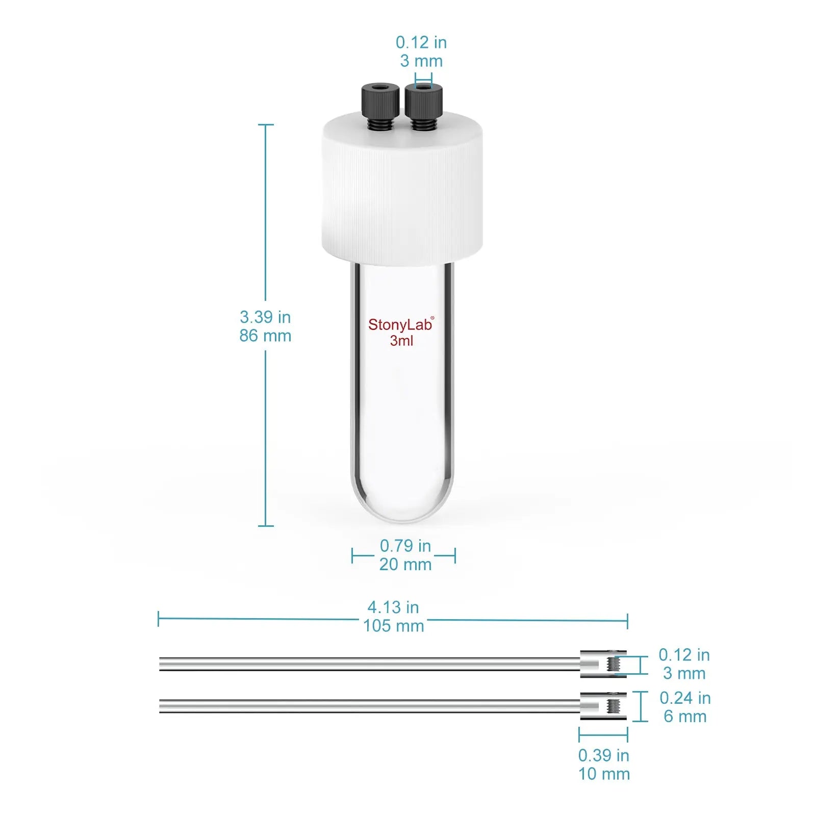 Close-up view showing the precise design and material of StonyLab Basic Sealed Tubular Electrolytic Cell