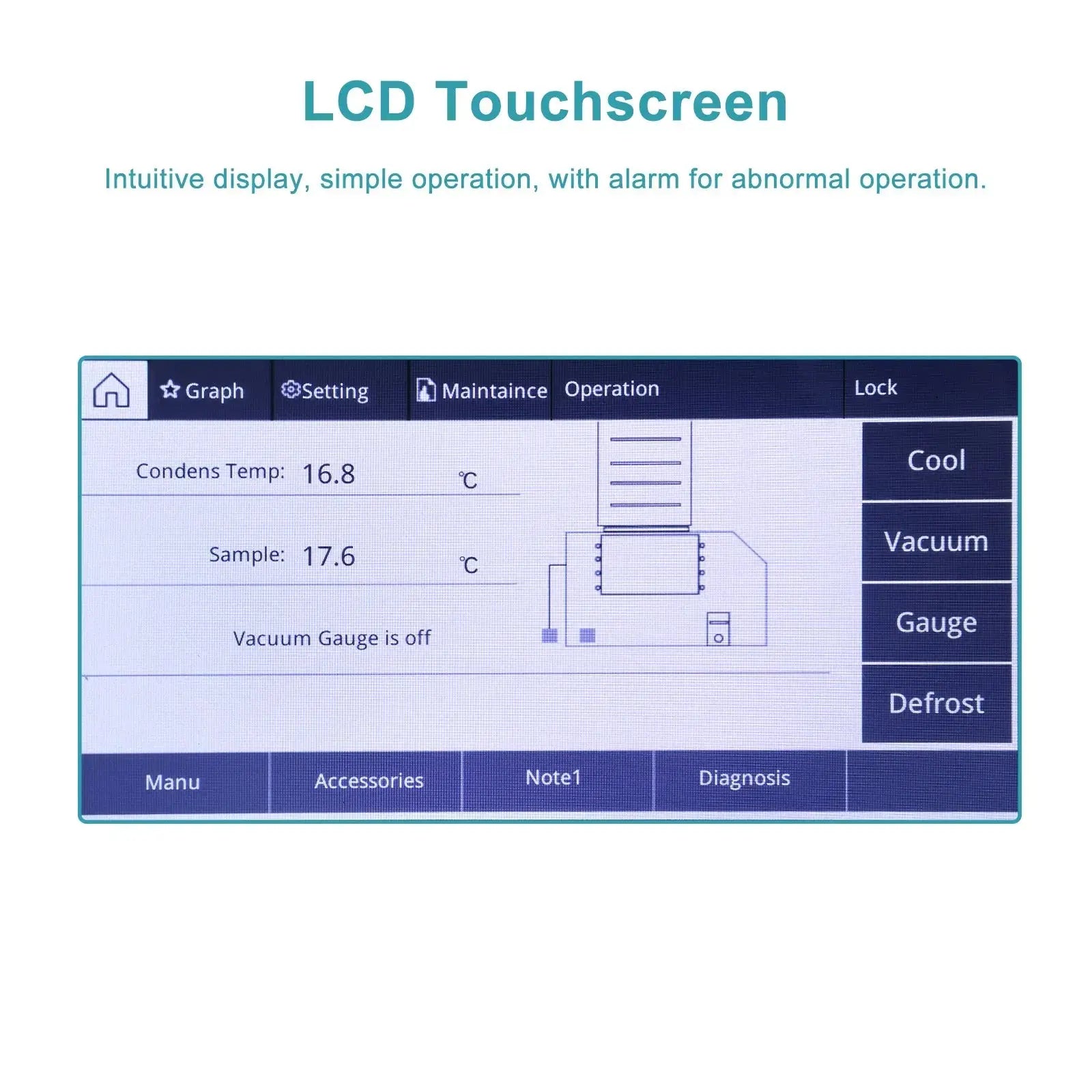 Control panel and digital status display setup of StonyLab Benchtop Freeze Dryer with Vacuum Pump