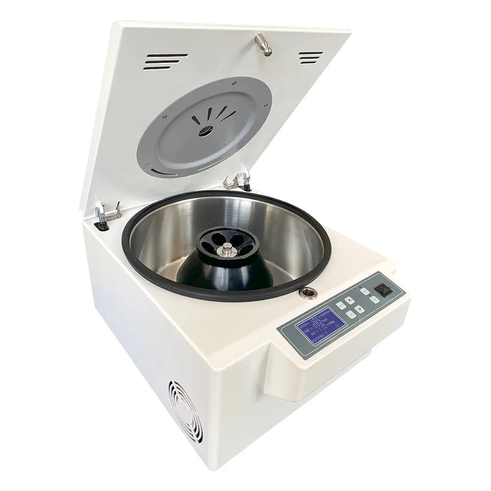 Side view and dimensional layout of the durable StonyLab Benchtop High-Speed Centrifuge