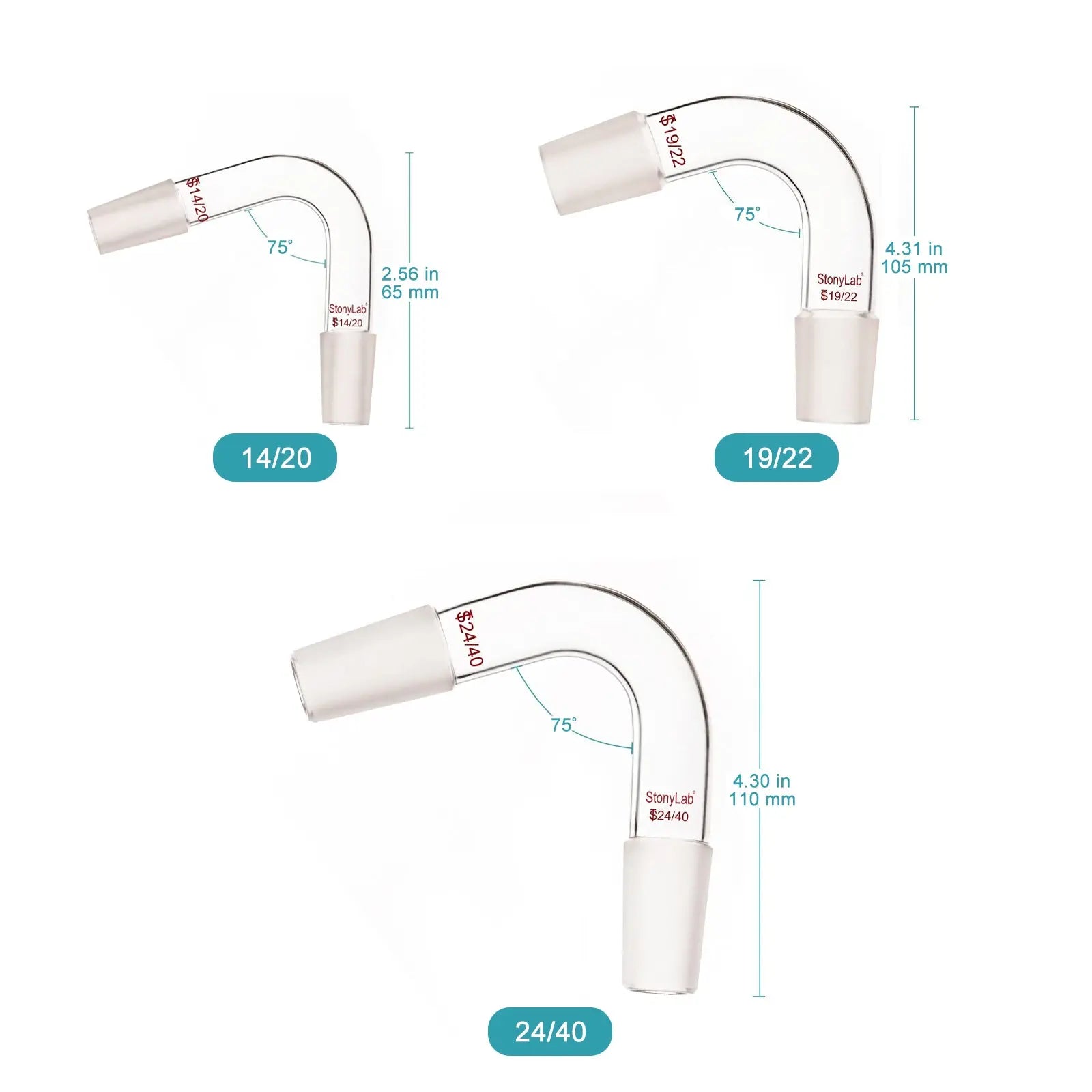 Close-up view showing the precise design and material of StonyLab Bent Distillation Adapter