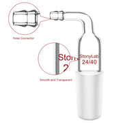 Side view and dimensional layout of the durable StonyLab Bent Inlet Adapter with a 10 mm Hose Connection and Male Joint