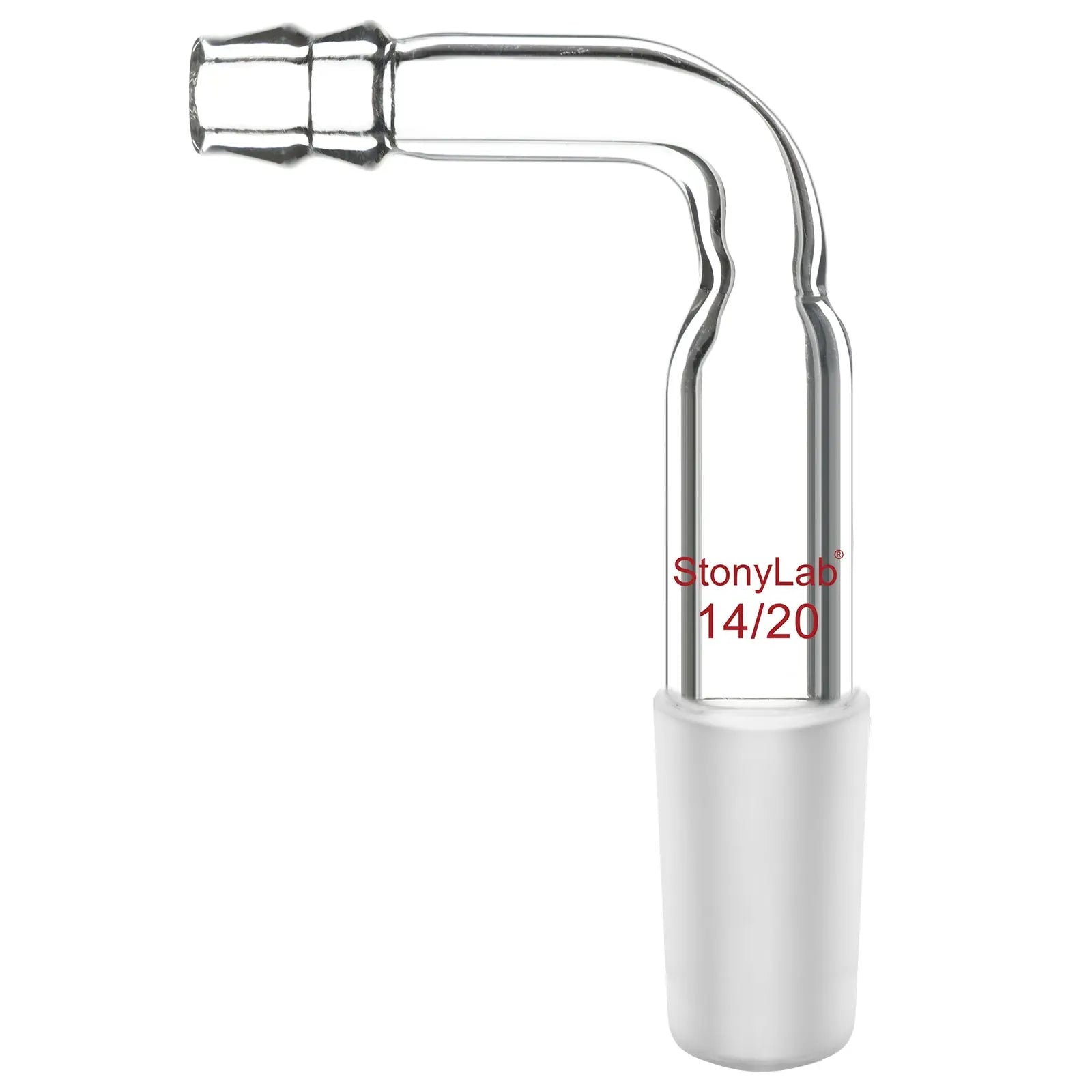 Comprehensive product view and setup components for StonyLab Bent Inlet Adapter with a 10 mm Hose Connection and Male Joint
