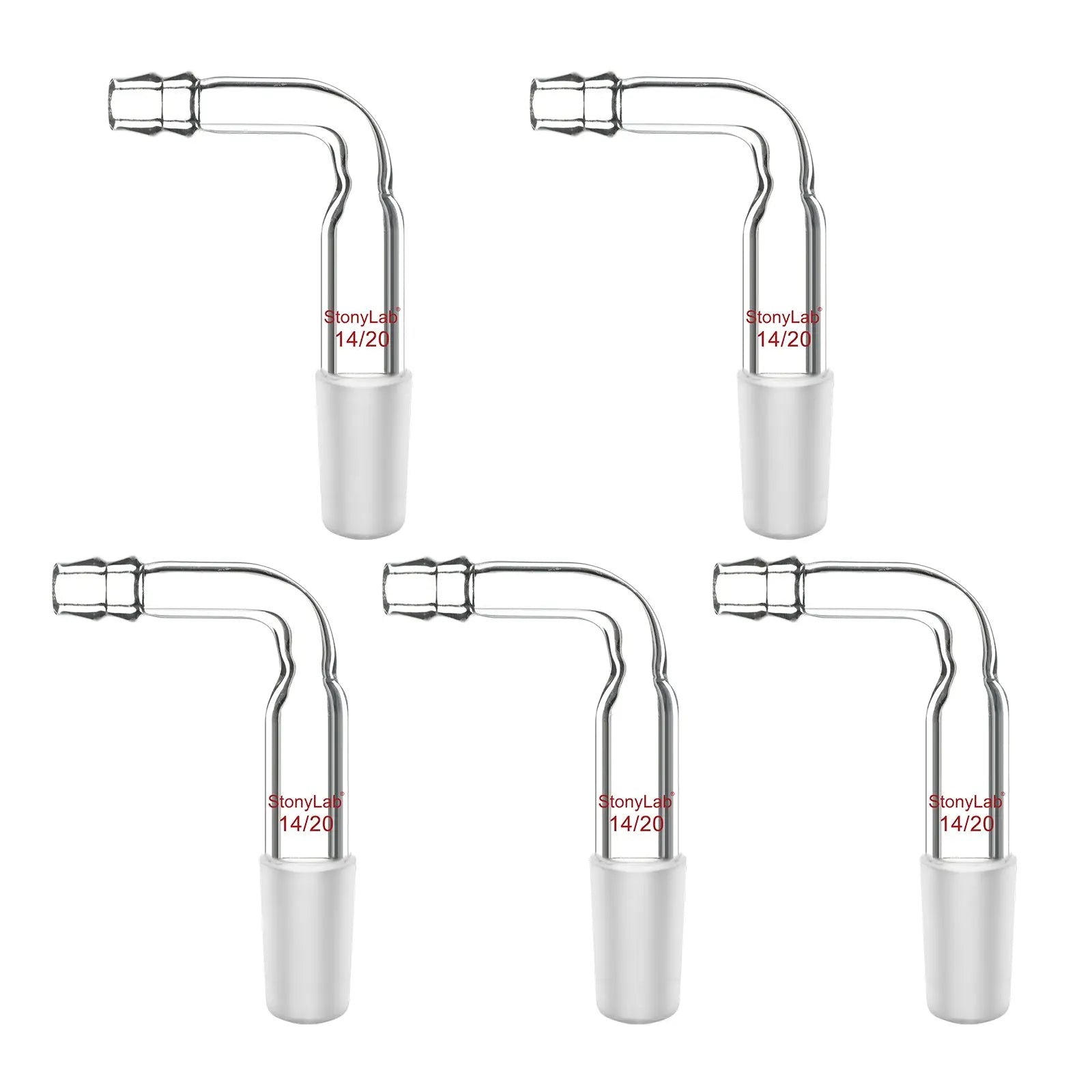 Comprehensive product view and setup components for StonyLab Bent Inlet Adapter with a 10 mm Hose Connection and Male Joint