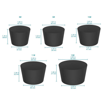 Black Rubber Stoppers, Solid, Size #000 - #12