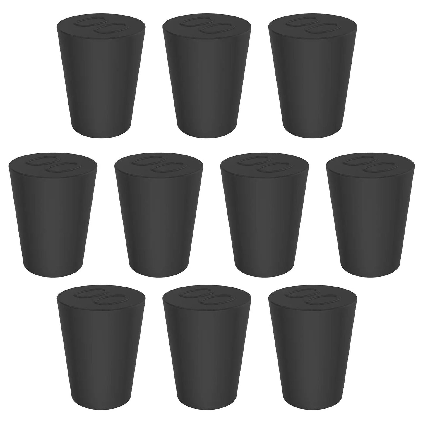 Black Rubber Stoppers, Solid, Size #000 - #12