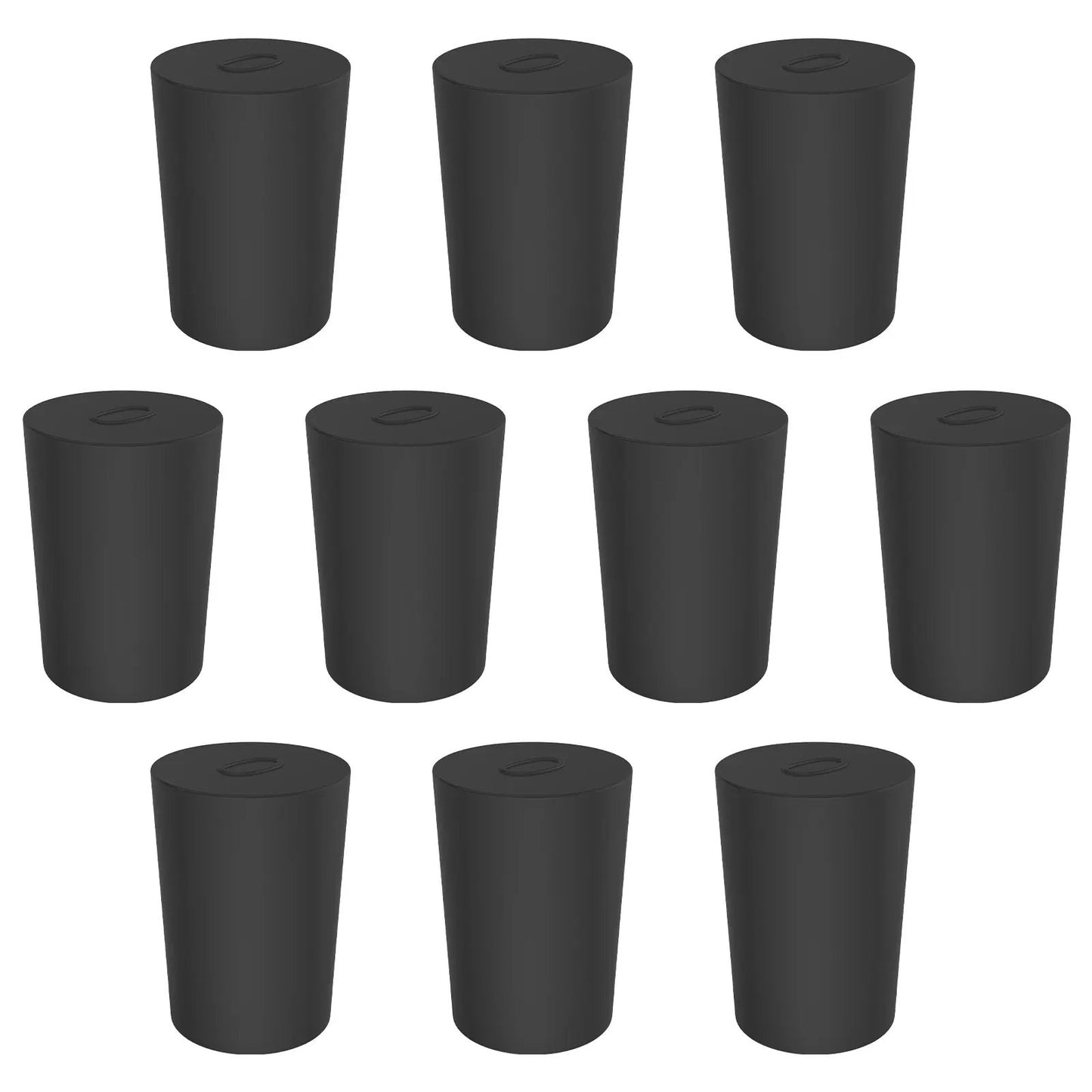 Black Rubber Stoppers, Solid, Size #000 - #12