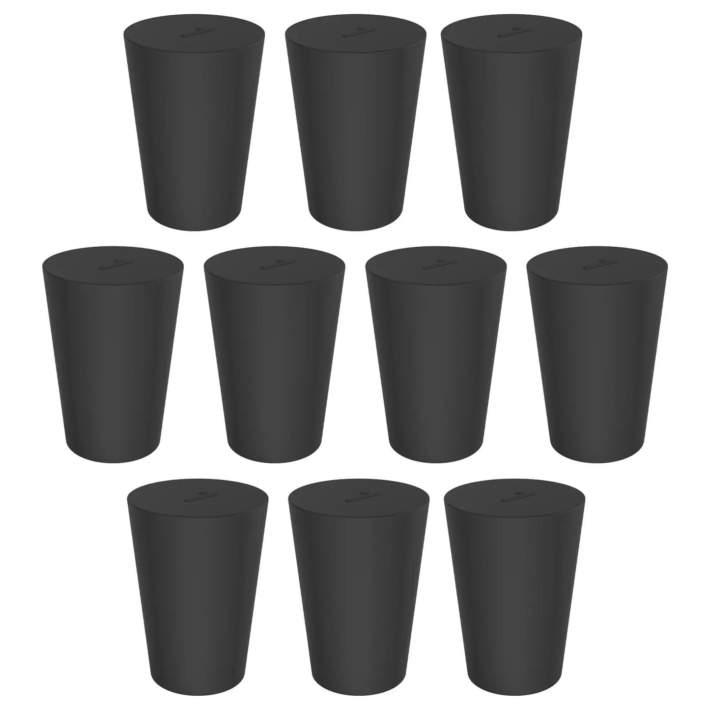 Black Rubber Stoppers, Solid, Size #000 - #12