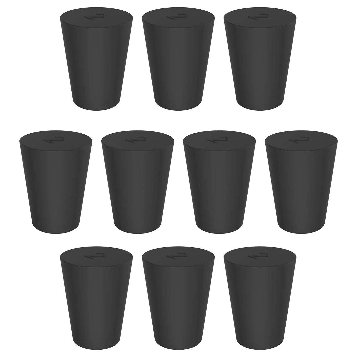 Black Rubber Stoppers, Solid, Size #000 - #12