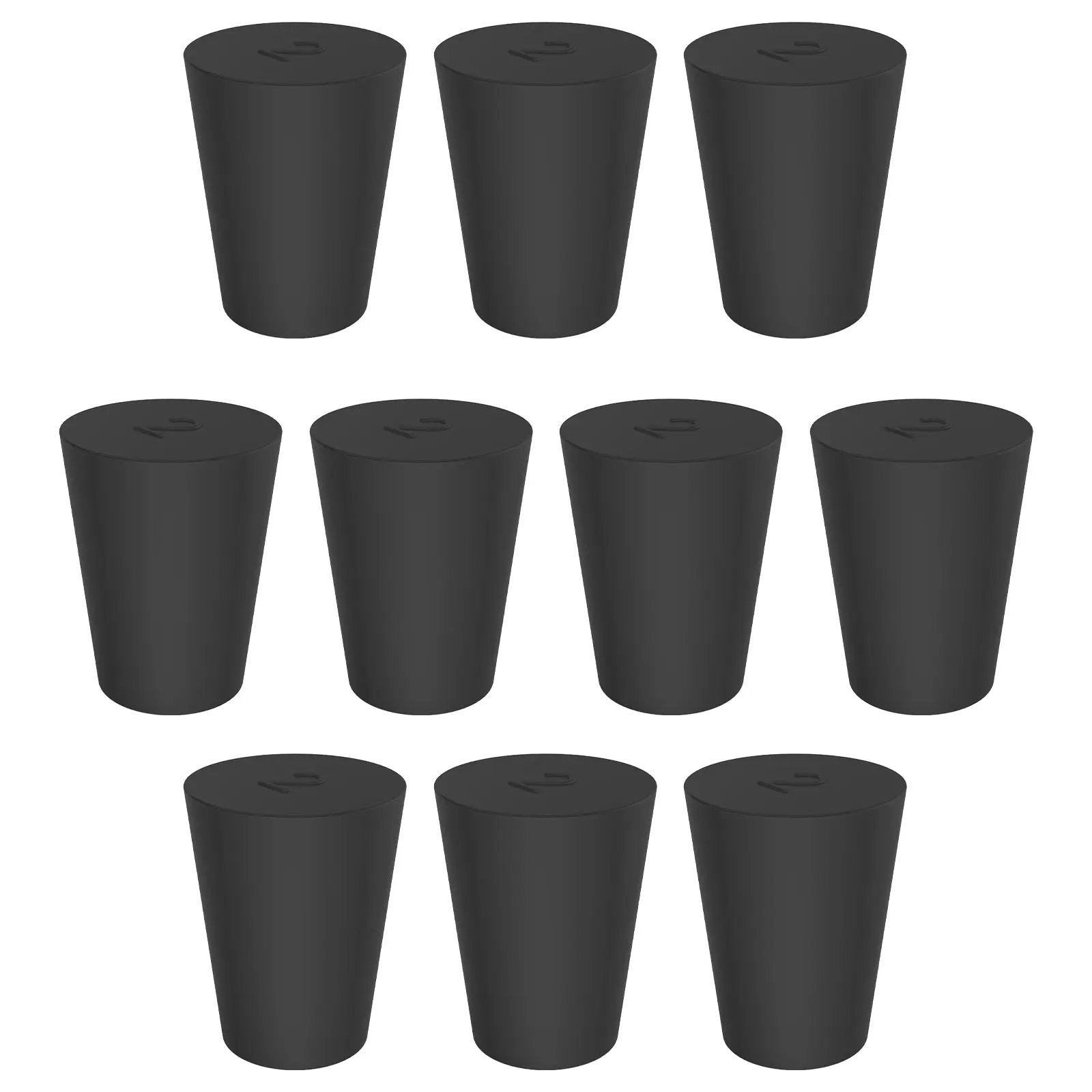 Black Rubber Stoppers, Solid, Size #000 - #12