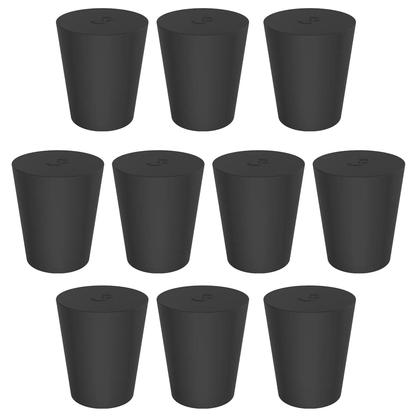 Black Rubber Stoppers, Solid, Size #000 - #12