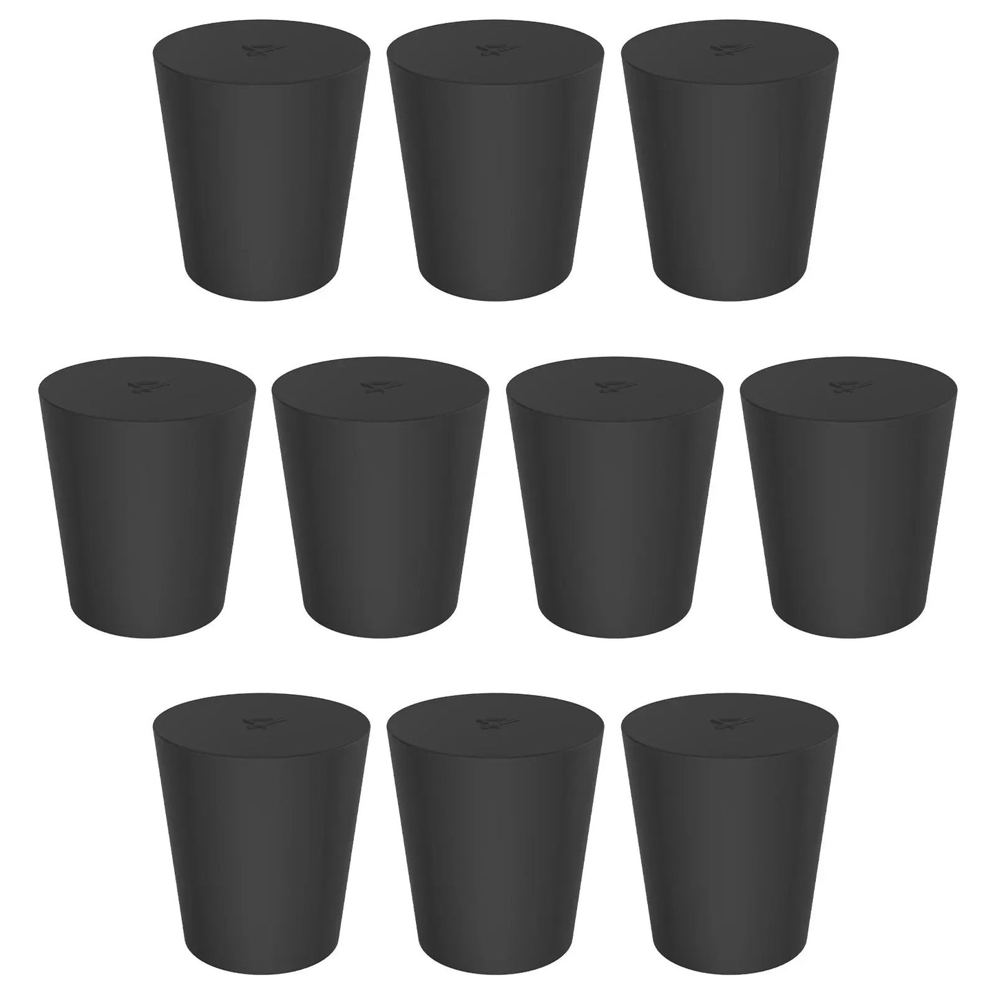 Black Rubber Stoppers, Solid, Size #000 - #12