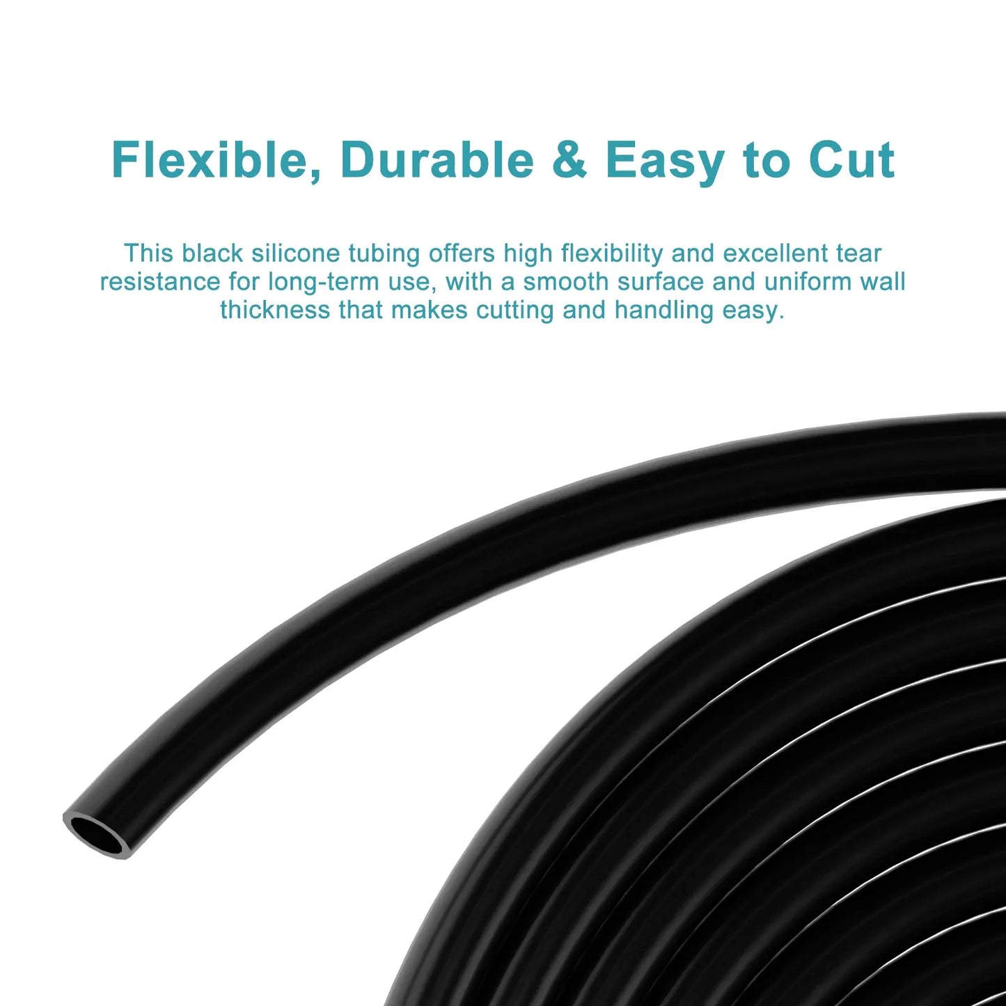 Black Silicone Tubing, 1/4–15/32 in ID × 3/8–5/8 in OD (6–12 mm × 9–16 mm), 1–6 m Tubings