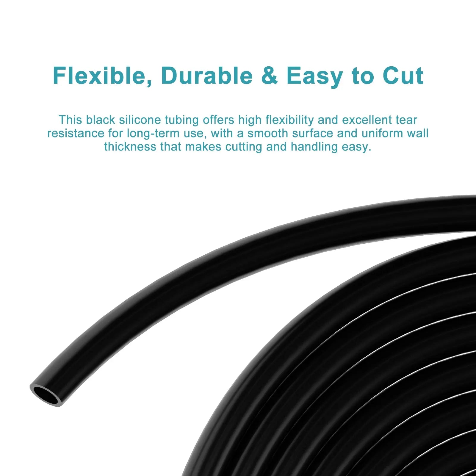 Black Silicone Tubing, 1/4–15/32 in ID × 3/8–5/8 in OD (6–12 mm × 9–16 mm), 1–6 m Tubings